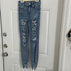 American Eagle Outfitters Distressed Blue Skinny Jeans